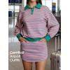 imageEXLURA Womens Two Piece Sets Airport Outfits Cotton Striped Sweatshirt Matching Skirt Skort Tennis Tracksuit Travel Set 2026Green Pink