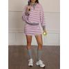 imageEXLURA Womens Two Piece Sets Airport Outfits Cotton Striped Sweatshirt Matching Skirt Skort Tennis Tracksuit Travel Set 2026Grey Pink