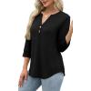 imageWomen 34 Sleeve Shirts Notch V Neck Tops Casual Dressy Blouses Beach Vacation Tunic TopsBlack