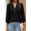 imageWomen 34 Sleeve Shirts Notch V Neck Tops Casual Dressy Blouses Beach Vacation Tunic TopsBlack