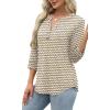 imageWomen 34 Sleeve Shirts Notch V Neck Tops Casual Dressy Blouses Beach Vacation Tunic TopsStripe