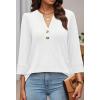 imageWomen 34 Sleeve Shirts Notch V Neck Tops Casual Dressy Blouses Beach Vacation Tunic TopsWhite