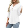 imageWomen 34 Sleeve Shirts Notch V Neck Tops Casual Dressy Blouses Beach Vacation Tunic TopsWhite