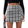 imageEXLURA Womens Fashion Faux Wool Mini Skirt High Waisted Y2K Trendy Side Slit Tweed Plaid Skirts 2025 Fall Winter Outfits Black