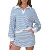 imageEXLURA Womens Two Piece Sets Airport Outfits Cotton Striped Sweatshirt Matching Skirt Skort Tennis Tracksuit Travel Set 2026Blue White