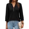 imageWomen 34 Sleeve Shirts Notch V Neck Tops Casual Dressy Blouses Beach Vacation Tunic TopsBlack