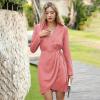 imageEXLURA Womens 2024 Long Sleeve Wrap V Neck Bodycon Formal Work Dress Ruched Cocktail Mini Dress Elegant Teacher DressesDusty Pink