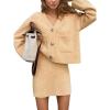 imageEXLURA Womens 2 Piece Skirt Sweater Sets V Neck Button Up Cardigan Mini Skirts Fall Winter Knit Trendy Outfits Pockets 2025Khaki