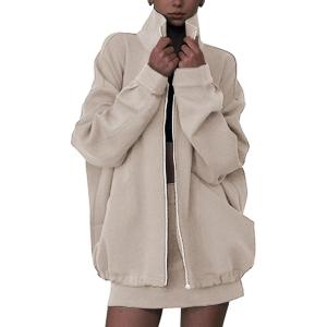 imageEXLURA Women 2 Piece Skirt Sets Airport Outfits Zip Up Sweatshirt Matching Skorts Tennis Sweatsuits Travel Tracksuit 2026Apricot