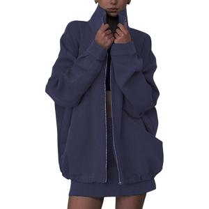 imageEXLURA Women 2 Piece Skirt Sets Airport Outfits Zip Up Sweatshirt Matching Skorts Tennis Sweatsuits Travel Tracksuit 2026Dark Blue