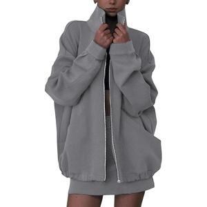 imageEXLURA Women 2 Piece Skirt Sets Airport Outfits Zip Up Sweatshirt Matching Skorts Tennis Sweatsuits Travel Tracksuit 2026Dark Grey