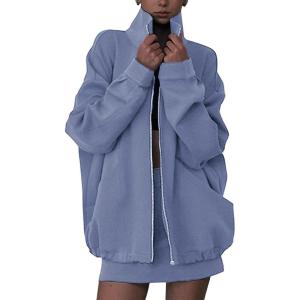 imageEXLURA Women 2 Piece Skirt Sets Airport Outfits Zip Up Sweatshirt Matching Skorts Tennis Sweatsuits Travel Tracksuit 2026Grey Blue