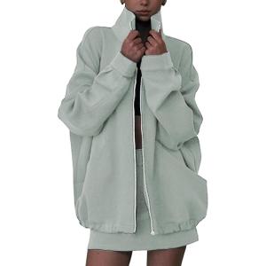 imageEXLURA Women 2 Piece Skirt Sets Airport Outfits Zip Up Sweatshirt Matching Skorts Tennis Sweatsuits Travel Tracksuit 2026Grey Green