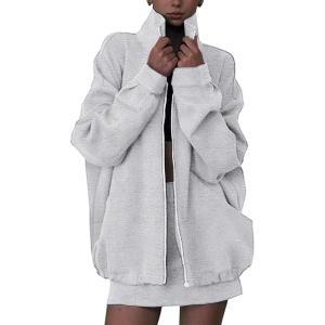 imageEXLURA Women 2 Piece Skirt Sets Airport Outfits Zip Up Sweatshirt Matching Skorts Tennis Sweatsuits Travel Tracksuit 2026Light Grey