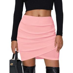 imageEXLURA Womens Bodycon Ruched Tulip Mini Skirt Elastic High Waist Asymmetrical Short SkirtsLight Pink