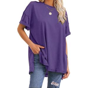 imageEXLURA Womens Summer Oversized T Shirts 2026 Casual Short Sleeve Loose Maternity Tops Crewneck Tunic Plus Gym Workout TopDark Purple