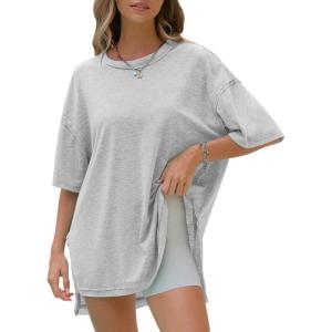 imageEXLURA Womens Summer Oversized T Shirts 2026 Casual Short Sleeve Loose Maternity Tops Crewneck Tunic Plus Gym Workout TopLight Grey