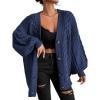 imageEXLURA Womens 2026 Oversized Cardigan Sweaters Fall Winter Lightweight Soft Knit Cardigan Open Front Button Outwear CoatsNavy Blue