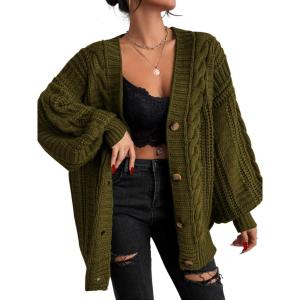 imageEXLURA Womens 2026 Oversized Cardigan Sweaters Fall Winter Lightweight Soft Knit Cardigan Open Front Button Outwear CoatsArmy Green