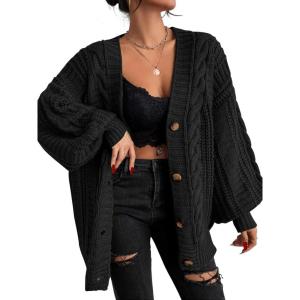 imageEXLURA Womens 2026 Oversized Cardigan Sweaters Fall Winter Lightweight Soft Knit Cardigan Open Front Button Outwear CoatsBlack