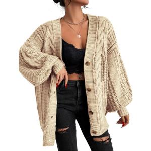 imageEXLURA Womens 2026 Oversized Cardigan Sweaters Fall Winter Lightweight Soft Knit Cardigan Open Front Button Outwear CoatsDark Apricot