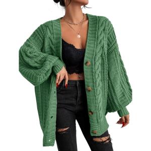 imageEXLURA Womens 2026 Oversized Cardigan Sweaters Fall Winter Lightweight Soft Knit Cardigan Open Front Button Outwear CoatsDark Green