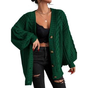 imageEXLURA Womens 2026 Oversized Cardigan Sweaters Fall Winter Lightweight Soft Knit Cardigan Open Front Button Outwear CoatsDeep Green