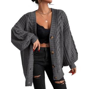 imageEXLURA Womens 2026 Oversized Cardigan Sweaters Fall Winter Lightweight Soft Knit Cardigan Open Front Button Outwear CoatsGrey