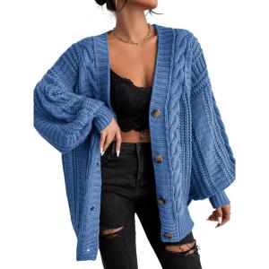 imageEXLURA Womens 2026 Oversized Cardigan Sweaters Fall Winter Lightweight Soft Knit Cardigan Open Front Button Outwear CoatsGrey Blue