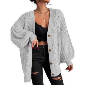 imageEXLURA Womens 2026 Oversized Cardigan Sweaters Fall Winter Lightweight Soft Knit Cardigan Open Front Button Outwear CoatsLight Grey