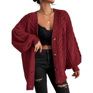 imageEXLURA Womens 2026 Oversized Cardigan Sweaters Fall Winter Lightweight Soft Knit Cardigan Open Front Button Outwear CoatsRed