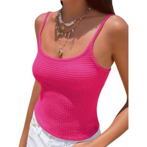 imageEXLURA Womens Summer Crochet Tank Tops Sleeveless Scoop Neck Adjustable Spaghetti Cami Tank Boho Vest Beach Vacation 2026Hot Pink
