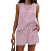 imageEXLURA Womens Summer 2 Piece Outfits Sleeveless Tank Top Matching Shorts Sets Cotton Striped Airport Beach Vacation 2026Red