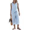 imageEXLURA Womens Summer Cotton 2 Piece Outfits Striped Sleeveless Top and Capri Wide Leg Pants Sets Pockets Beach Vacation 2026Blue