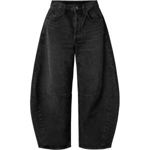 imageEXLURA Womens Barrel Jeans Wide Leg Y2K Boyfriend Denim Pants Hip Hop Vintage Baggy Jeans Cotton MidLow Elastic Waist PantsBlack