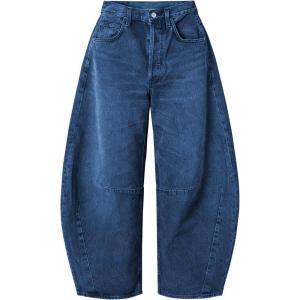 imageEXLURA Womens Barrel Jeans Wide Leg Y2K Boyfriend Denim Pants Hip Hop Vintage Baggy Jeans Cotton MidLow Elastic Waist PantsDark Blue