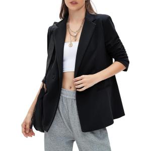 imageEXLURA Womens Business Casual Blazers Lightweight Long Sleeve Knit Lapel Loose Fit Work Office Suit Jackets with Pocket 2025Black