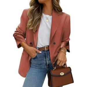 imageEXLURA Womens Business Casual Blazers Lightweight Long Sleeve Knit Lapel Loose Fit Work Office Suit Jackets with Pocket 2025Brown