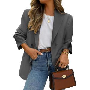 imageEXLURA Womens Business Casual Blazers Lightweight Long Sleeve Knit Lapel Loose Fit Work Office Suit Jackets with Pocket 2025Dark Grey