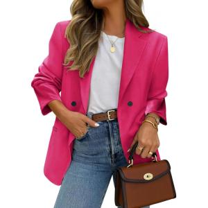 imageEXLURA Womens Business Casual Blazers Lightweight Long Sleeve Knit Lapel Loose Fit Work Office Suit Jackets with Pocket 2025Dusty Red