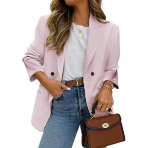 imageEXLURA Womens Business Casual Blazers Lightweight Long Sleeve Knit Lapel Loose Fit Work Office Suit Jackets with Pocket 2025Grey Pink