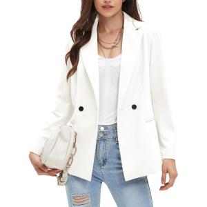 imageEXLURA Womens Business Casual Blazers Lightweight Long Sleeve Knit Lapel Loose Fit Work Office Suit Jackets with Pocket 2025White