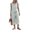 image:imageEXLURA Womens Summer Cotton 2 Piece Outfits Striped Sleeveless Top and Capri Wide Leg Pants Sets Pockets Beach Vacation 2026Green