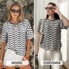 image:imageEXLURA Womens Summer Coverup Boho Tops Short Sleeve Crochet Knit Sweater Casual Striped Beach Vacation Cruise Outfits 2026Black White