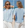 image:imageEXLURA Womens Summer Coverup Boho Tops Short Sleeve Crochet Knit Sweater Casual Striped Beach Vacation Cruise Outfits 2026Blue White