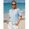 image:imageEXLURA Womens Summer Coverup Boho Tops Short Sleeve Crochet Knit Sweater Casual Striped Beach Vacation Cruise Outfits 2026Blue White