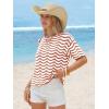 image:imageEXLURA Womens Summer Coverup Boho Tops Short Sleeve Crochet Knit Sweater Casual Striped Beach Vacation Cruise Outfits 2026Caramel White