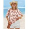 image:imageEXLURA Womens Summer Coverup Boho Tops Short Sleeve Crochet Knit Sweater Casual Striped Beach Vacation Cruise Outfits 2026Caramel White