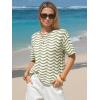 image:imageEXLURA Womens Summer Coverup Boho Tops Short Sleeve Crochet Knit Sweater Casual Striped Beach Vacation Cruise Outfits 2026Green White