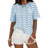image:imageEXLURA Womens Summer Coverup Boho Tops Short Sleeve Crochet Knit Sweater Casual Striped Beach Vacation Cruise Outfits 2026Blue White